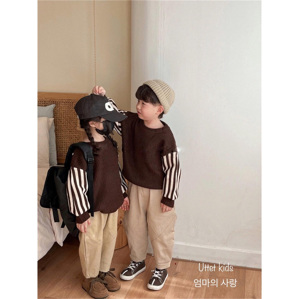 ÁO LEN  TAY SỌC PHONG CÁCH HÀN QUỐC SIÊU XINH DÀNH CHO BÉ GÁI VÀ BÉ TRAI FORM CHUẨN