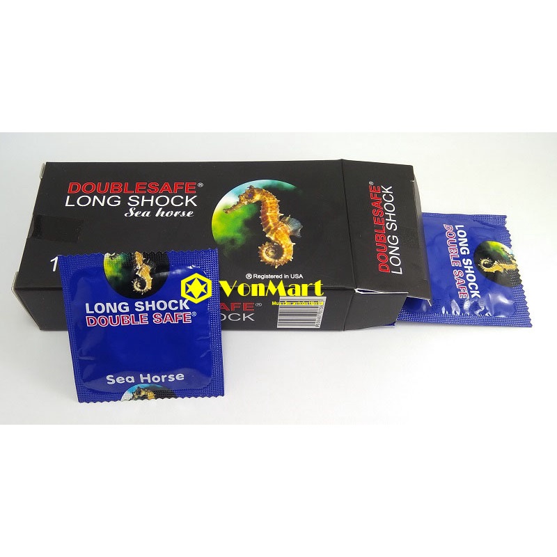 Bao cao su Cá Ngựa Doublesafe Longshock, bcs gân gai siêu mỏng kéo dài thời gian quan hệ