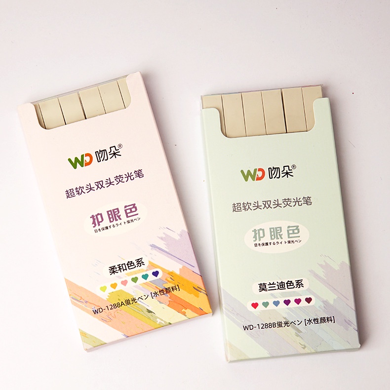 Set 6 bút highlight Morandi vuông 2 đầu DecorMe Bút nhớ dòng bút đánh dấu nhiều màu pastel trang trí sổ bullet journal