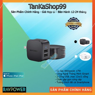 Củ sạc Ravpower RP-PC100 công suất 17w , 2 cổng output USB-A