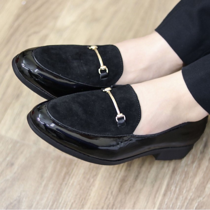 Giày da nam bóng ⭐ phong cách hàn quốc ⭐ sản phẩm kết hợp da lộn phù hợp mọi lứa tuổi - tặng kèm lót giày