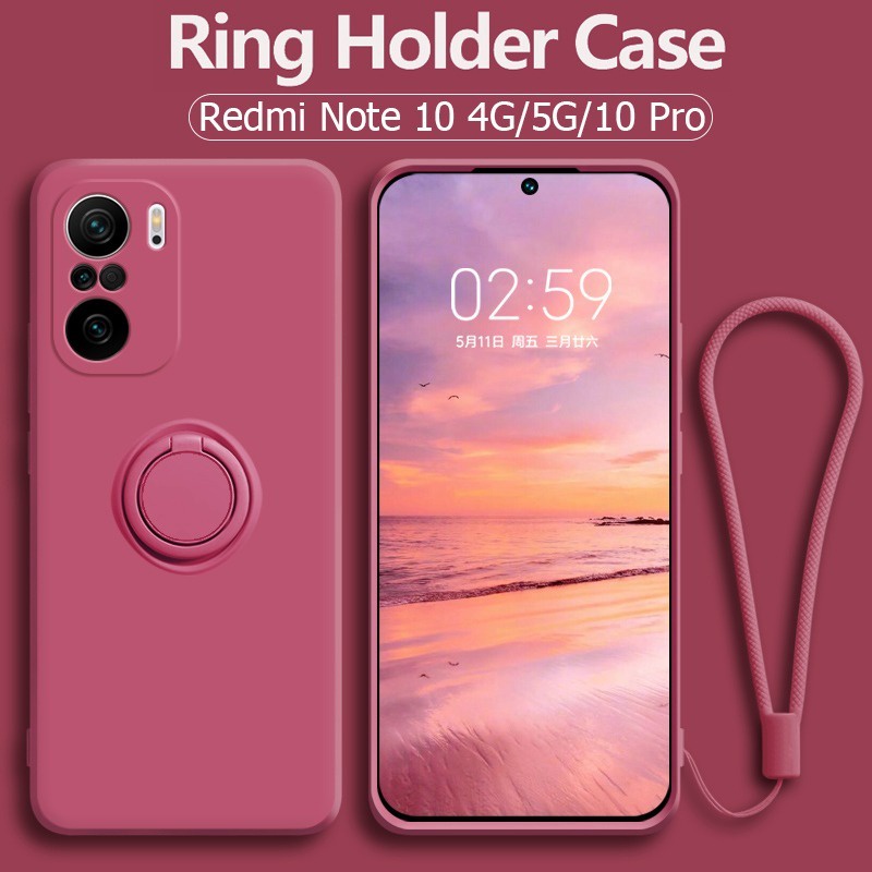 Ốp điện thoại silicone mềm kèm móc xỏ ngón nam châm chống sốc cho Xiaomi Redmi Note 10 9 Pro 10S 9S
