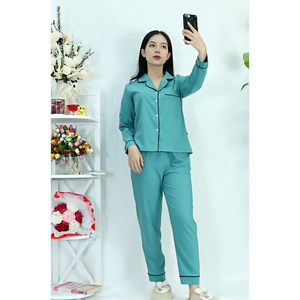 Bộ đồ bộ Pijama màu XANH tay dài quần dài siêu lụa - Thoải Mái Nhẹ Nhàng