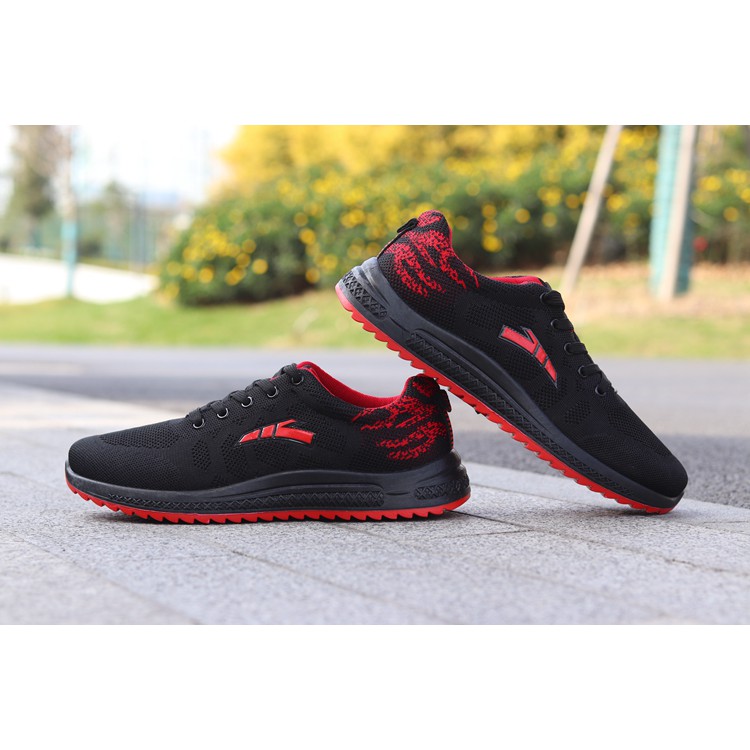 Giày Nam Sneaker Thể Thao - Giày chạy bộ, giày tập SPISO A033 Màu Đen Đỏ Đế Đên Êm Chân