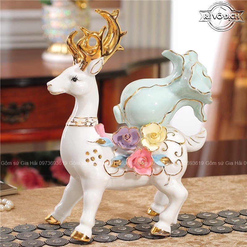 Đồ trang trí phòng khách hươu tốt lành Đồ trang trí bằng gốm sứ phong cách châu Âu hươu thủ công mỹ nghệ trang trí mềm m