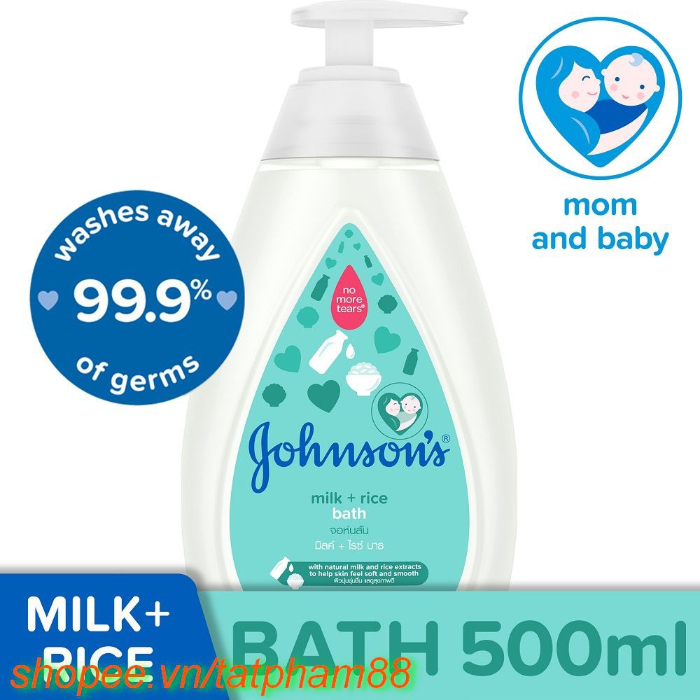 Sữa Tắm 500ml Johnsons Baby Bath Milk + Rice Chứa Sữa Và Tinh Chất Gạo 100% chính hãng