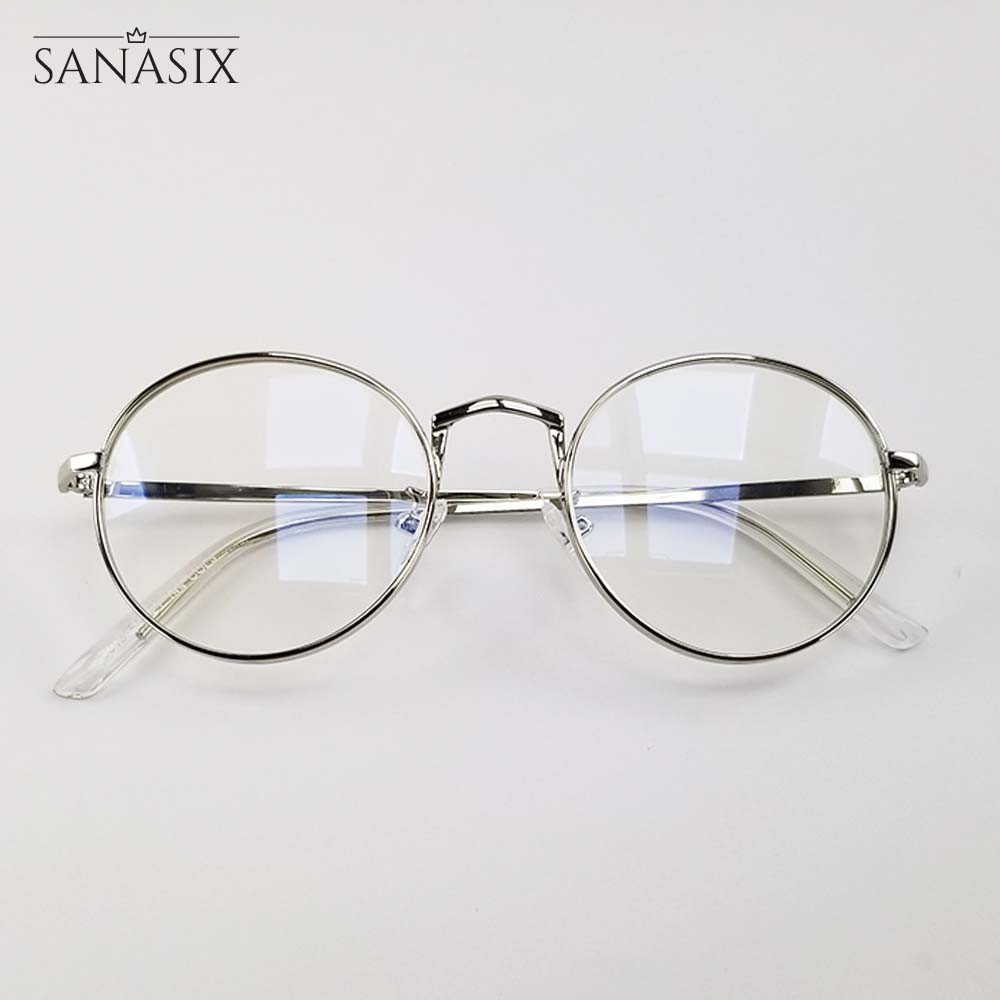 Gọng kính nam nữ mắt cận tròn màu bạc, viền gọng kim loại dày 3019. Tròng kính giả cận 0 độ chống ánh sáng xanh, tia UV | BigBuy360 - bigbuy360.vn