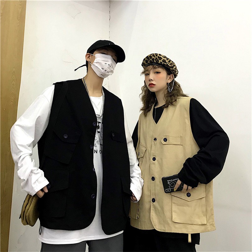 [Hàng Sẵn Sàng] Miễn Phí Vận Chuyển Áo Vest Dành Cho Nam Và Nữ 126459Quần Dài Dáng Rộng Màu Trơn Phong Cách Harajuku Hàn Quốc Dễ Phối Đồ