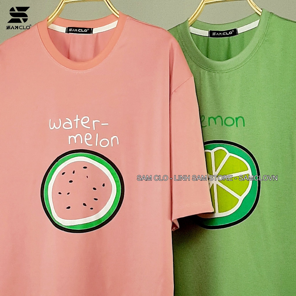 Áo phông nữ tay lỡ thun form rộng SAM CLO freesize dáng Unisex mặc cặp, nhóm, lớp in hình TRÁI CÂY