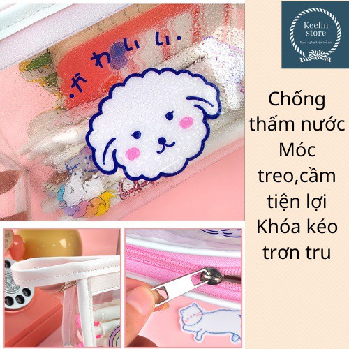 Túi đựng bút viết to bóp viết đa năng trong suốt Keelin Store (bán lỗ xin 5*) nhựa PVC cute dễ thương kt 12*8*19cm