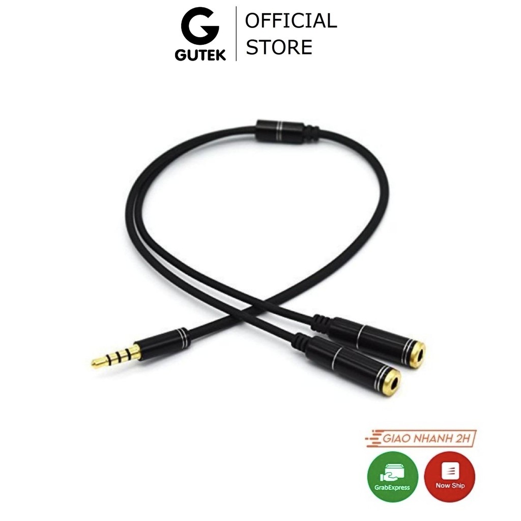 ✟❏Dây chuyển đổi tai nghe 3.5mm sang 2 cổng 3.5mm cho âm thanh audio và mic Gutek J01