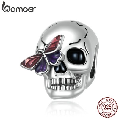 Hạt charm BAMOER SCC2232 Bạc 925 hình mặt đầu lâu phong cách cổ điển