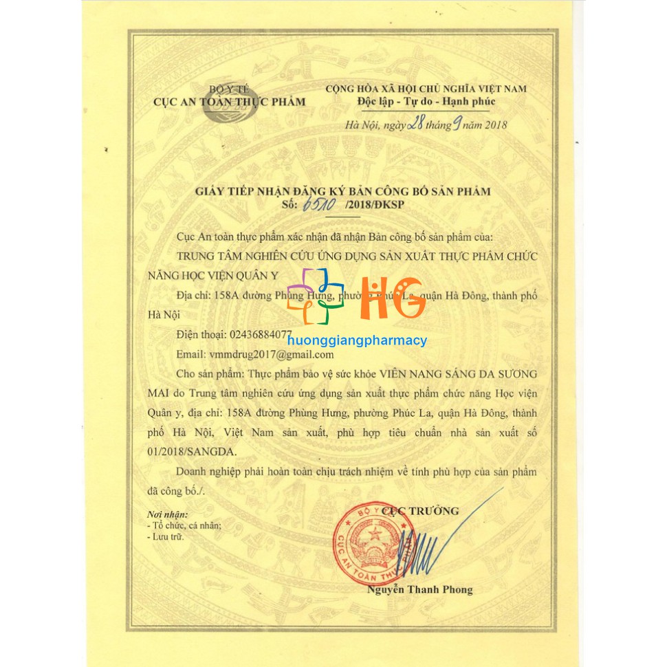 Sương Mai Học Viện Quân Y - Viên uống giúp sáng da, da hết nhăn, hỗ trợ trị nám tàng nhang, phòng lão hóa da (Lọ 60 viên