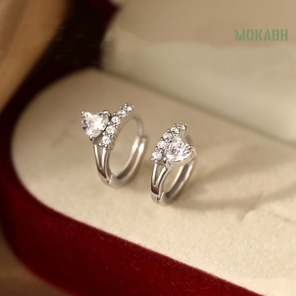 1 Đôi Bông Tai Hình Trái Tim Đính Đá Zircon Cỡ Nhỏ Sang Trọng