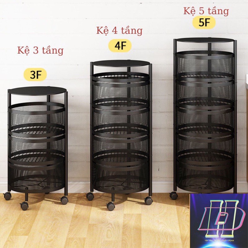 Hàng Trung Quốc Kệ Tròn Xoay Đa Năng - Kệ Rau Củ Quả 3/4/5 Tầng Có Bánh Xe Di Chuyển Thép Cacbon Mạ Sơn Tĩnh Điện