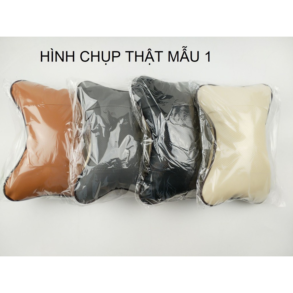 Combo 2 gối da hình xương cá tựa đầu ô tô xe hơi HÌNH CHỤP THẬT