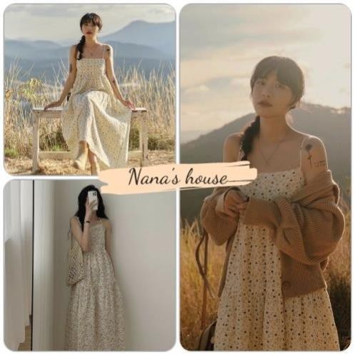 Đầm Hai Dây Dáng Suông Hoa Nhí Màu Vàng Nữ 🎁 Nana's House - FREESHIP 🎁 Váy midi 2s mặc đi biển kiểu Ulzzang  ཾ