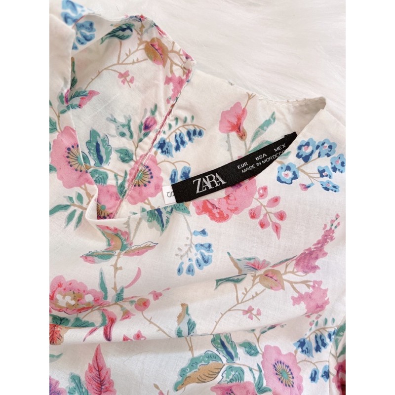 VNU279 - VÁY VINTAGE HOA HỒNG TÍM CHUN EO TAY 2 LỚP | BigBuy360 - bigbuy360.vn