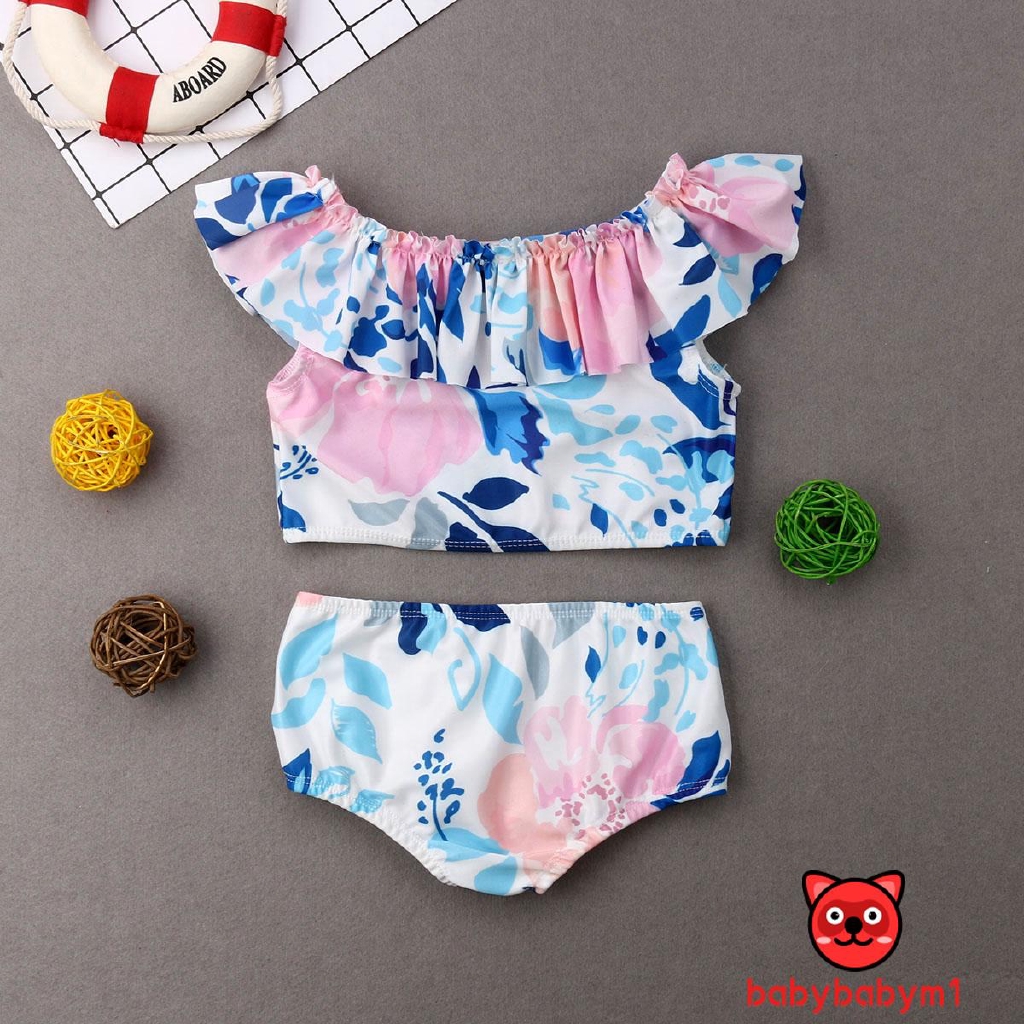 Bộ Đồ Bơi Bikini 2 Mảnh In Hoa Cho Bé Gái