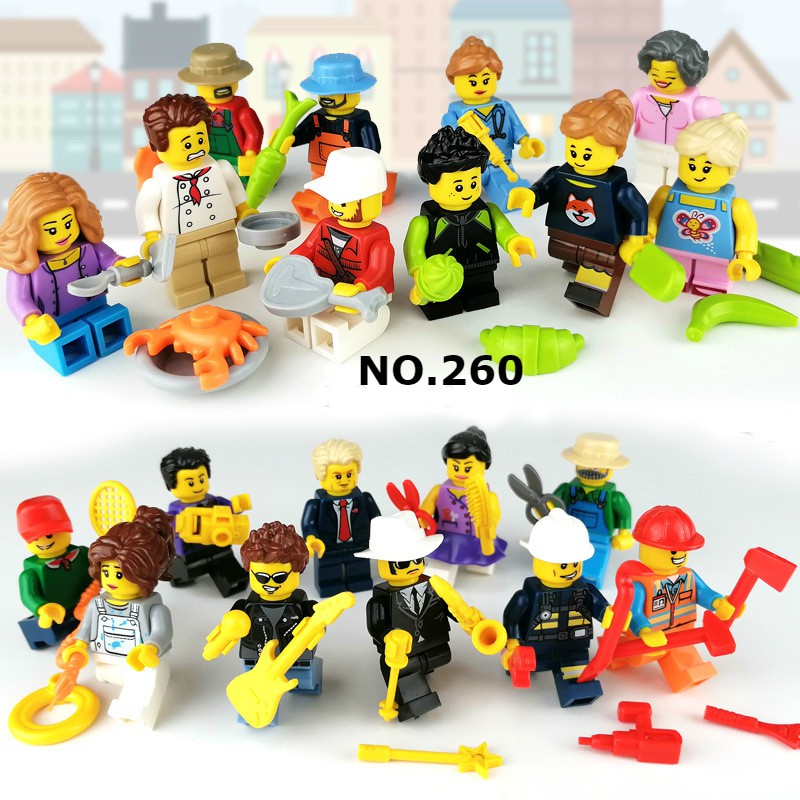 COMBO 20 Minifigures Nhân Vật Cư Dân Thành Phố City Kèm Công Cụ Đồ Ăn Uống Và Các Mẫu Động Vật NO.260