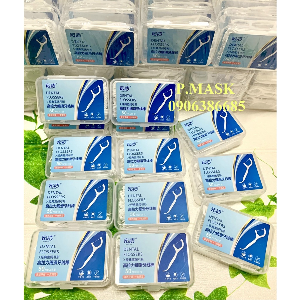 Hộp tăm chỉ nha khoa 50 CÂY DENTAL FLOSSERS bảo vệ răng miệng sạch sẽ