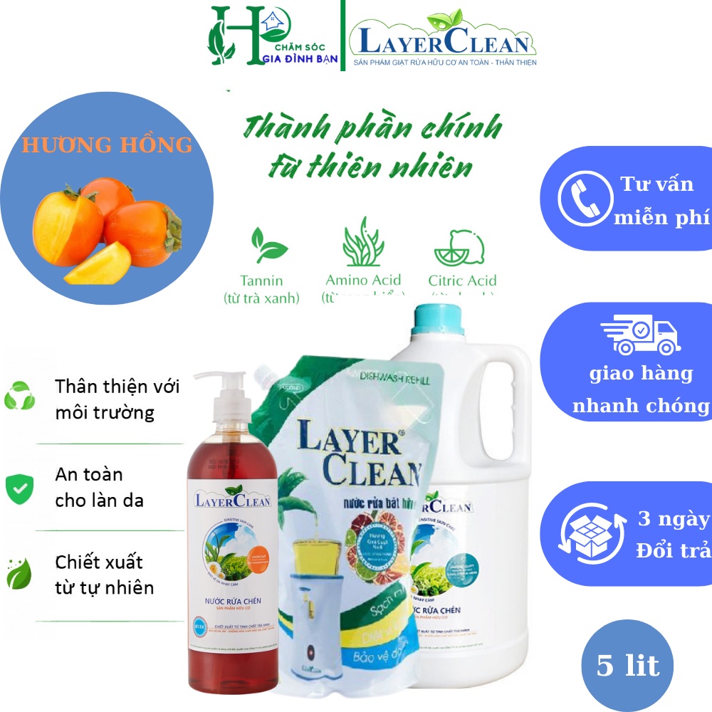 Nước rửa chén bát hữu cơ Layer Clean hương Hồng 2 lít