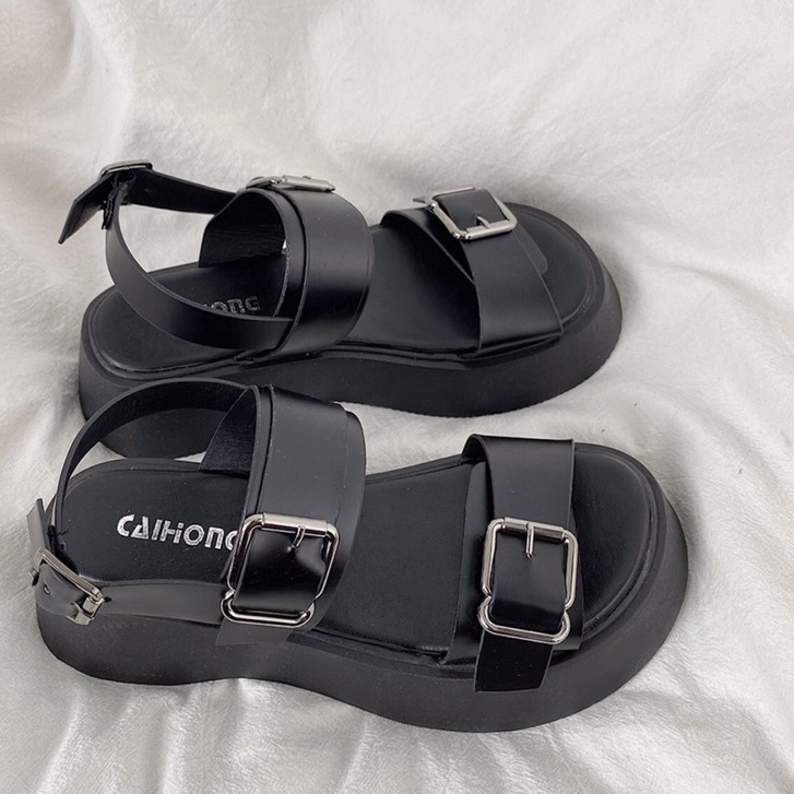 Dép Sandal Ulzzang LOẠI 1 - Giày đi học nữ đế cao hai quai cài khuy phong cách mang áo dài