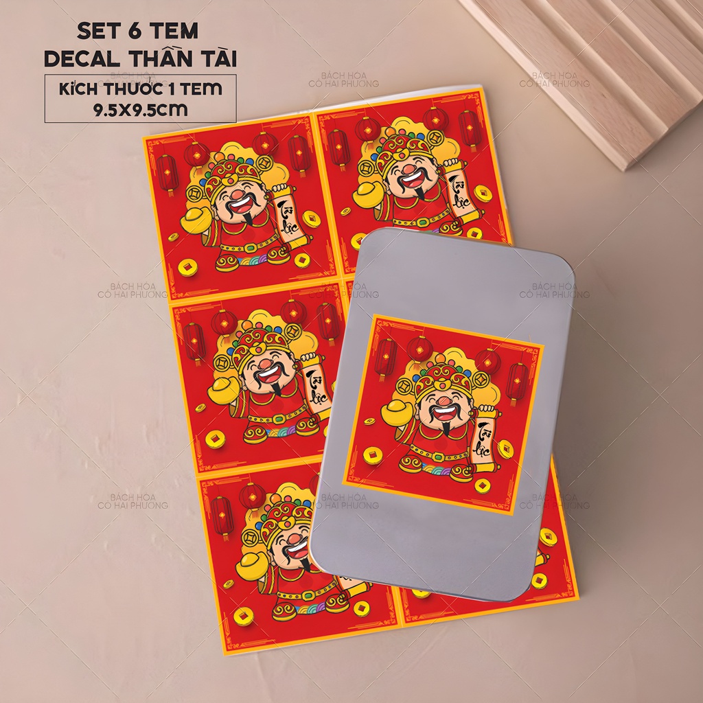 Tem dán Decal/Sticker Thần Tài, Dán Hộp Bánh Thỏi Vàng, Vía Thần Tài, Tài lộc