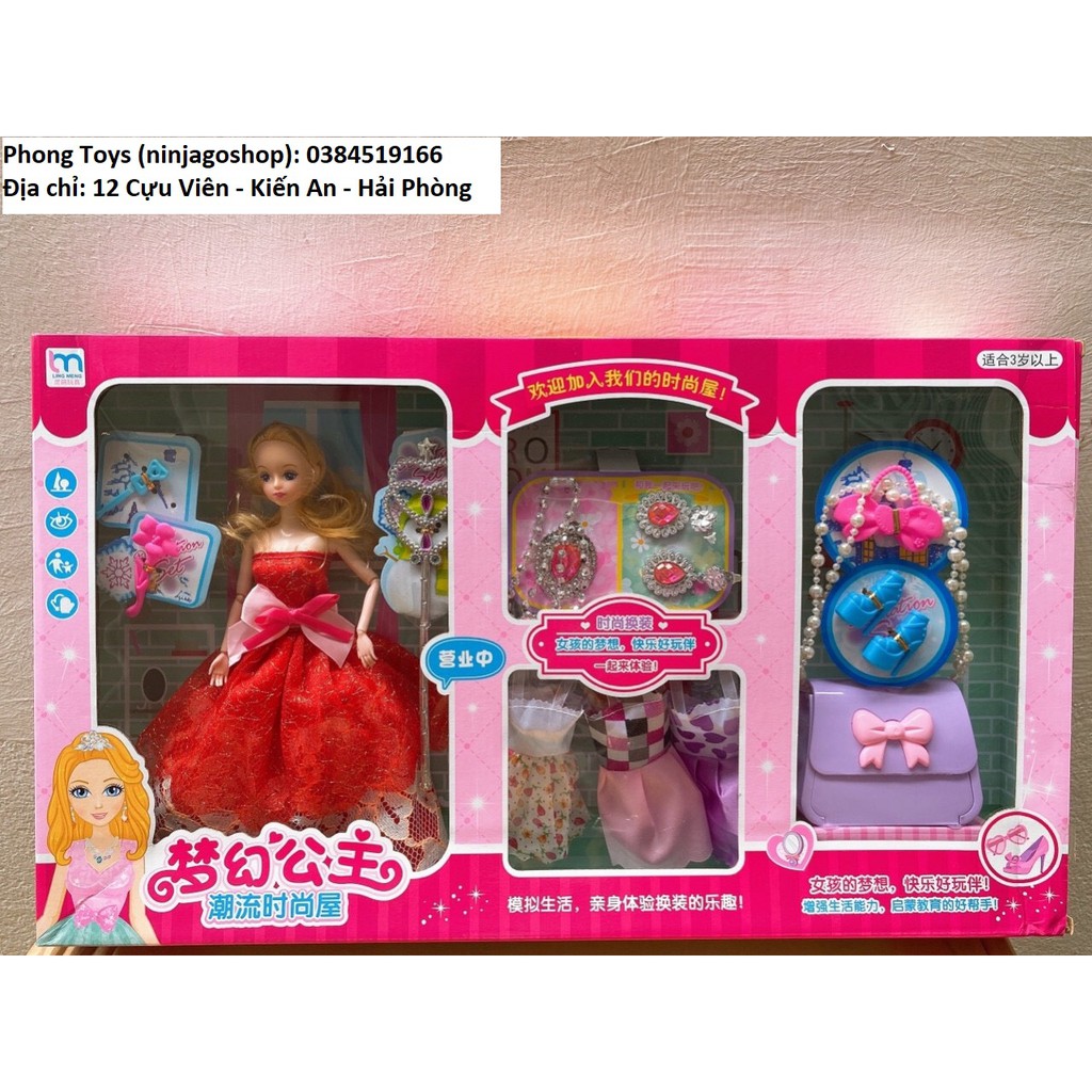 Đồ chơi trang điểm búp bê Barbie kèm phụ kiện váy và trang sức (ảnh thật chụp từ sản phẩm)