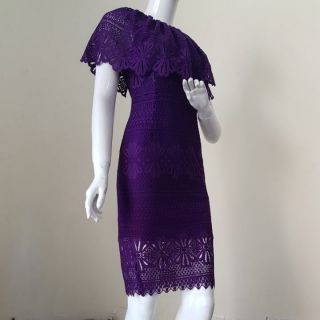 ZERASY - Đầm body phối bèo cổ màu tím