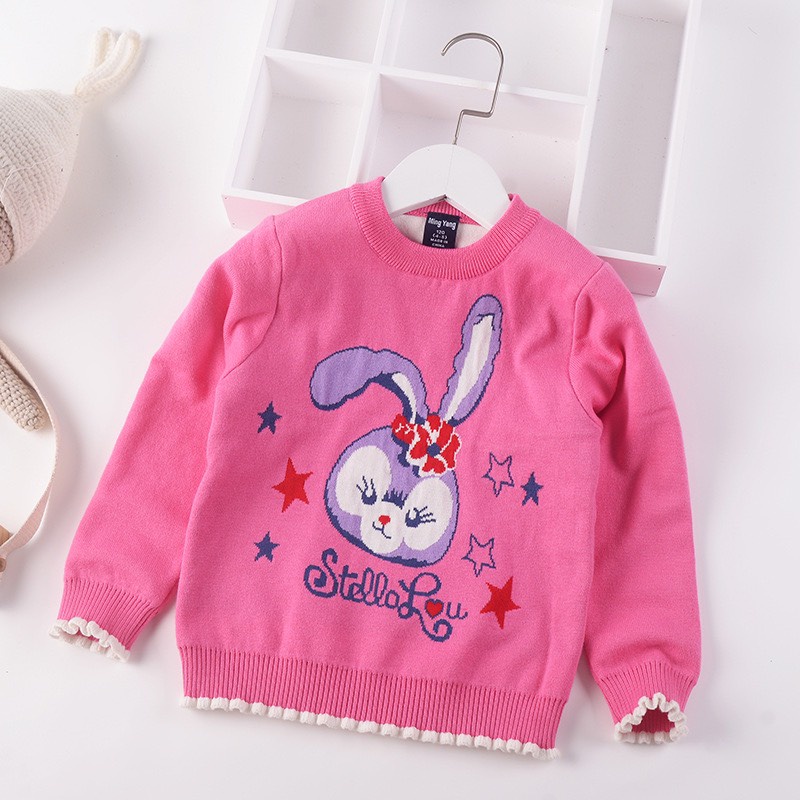 Áo len trẻ em bé gái xuất Hàn 2-7 tuổi 2 lớp hình ngựa pony, Áo ấm cho bé đanh sợi không bai xù thời trang