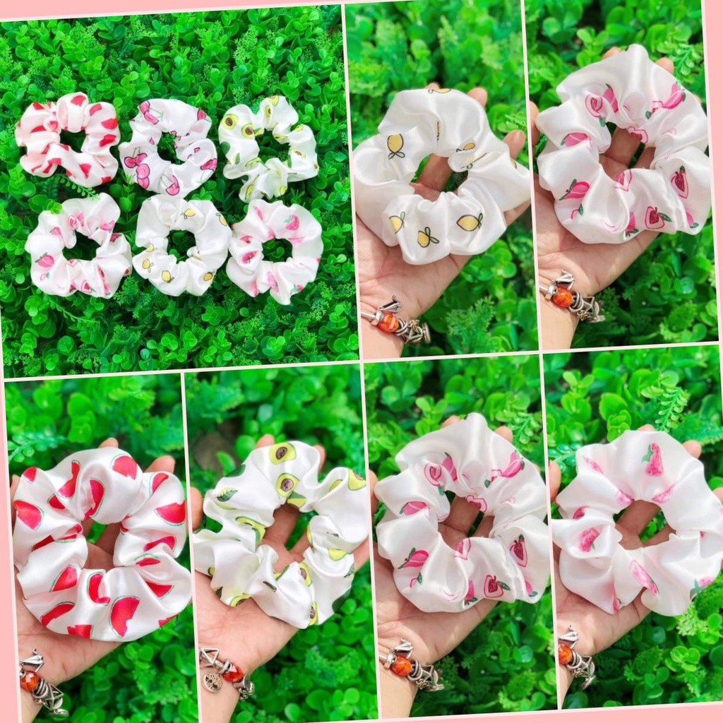 Z0243 Scrunchies dây cột tóc cao cấp trái cây phi bóng mềm nhiều màu