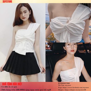 Áo croptop lêch vai màu trắng hotrend suystore hàng thiết kế [Ảnh thật]