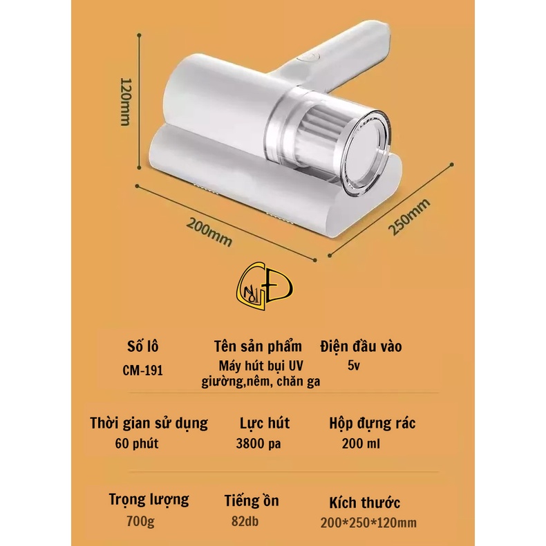 Máy hút bụi giường nệm cầm tay, máy hút bụi không dây diệt khuẩn tia UV lực hút lên đến 12000PA bảo hành 1 đổi 1