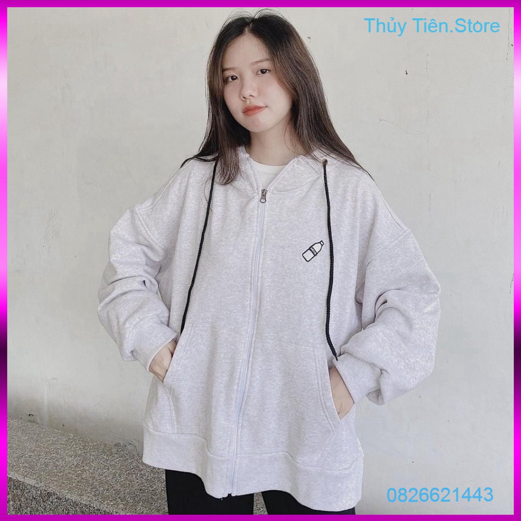 ÁO KHOÁC NỈ HÌNH CHAI NƯỚC XẺ TÀ BASIC - ÁO HOODIE MILK DÂY KÉO UNISEX THÊU BÌNH SỮA ĐEN TRẮNG XÁM 💎 👗💝