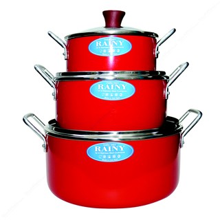 Bộ 3 nồi nhôm chống dính nắp kính Rainy RN 06TT