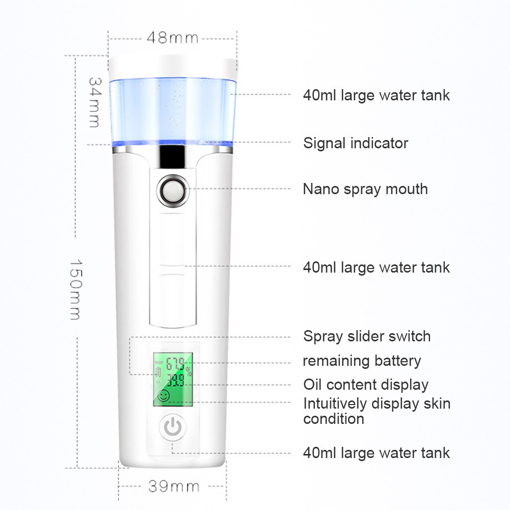 Máy xịt khoáng, Máy đo độ ẩm da, phun hơi xương,dưỡng ẩm,xông mặt nano mini đo độ ẩm da 3 in1 thế hệ cao cấp