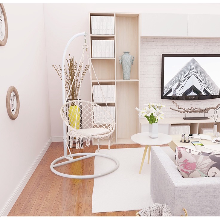 Xich đu Macrame cotton Swing kinh bắc siêu chất mầu kem Trắng- Có Cần treo đi kèm