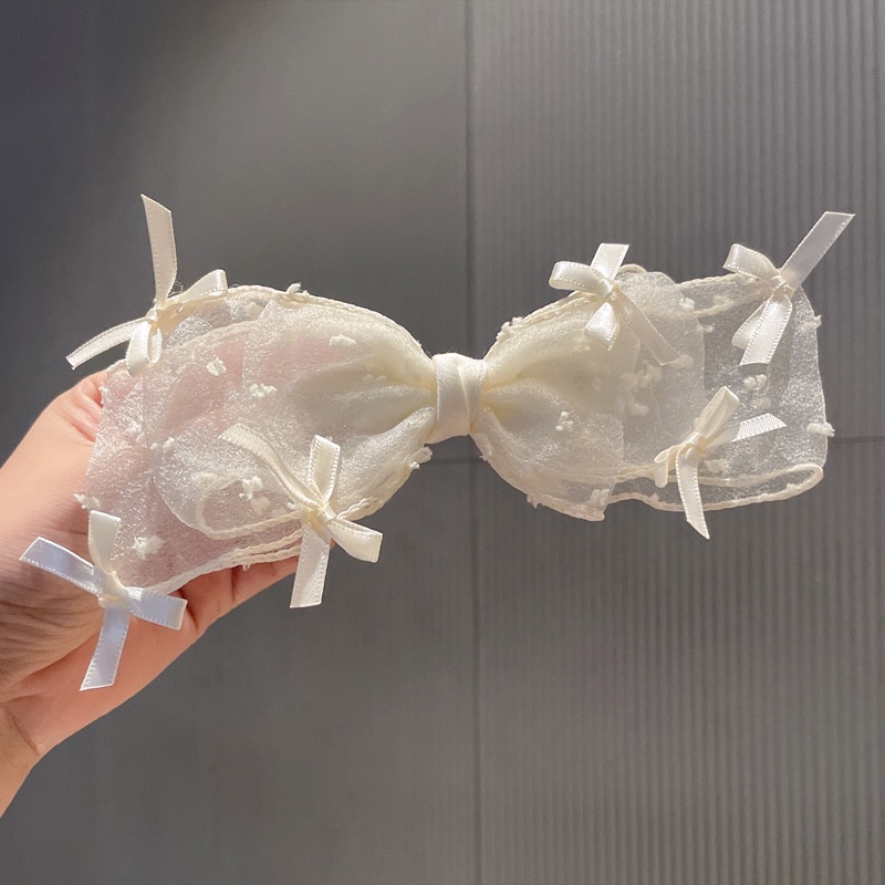 Nơ Kẹp Tóc Lớn - Hai Lớp Ruy Băng Chấm Bi Màu Trắng Thắt Nơ Phong Cách Dễ Thương Dành Cho Cô Dâu Trong Ngày Cưới