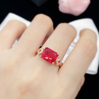 Nhẫn thép không gỉ đính đá ruby thời trang cho nữ