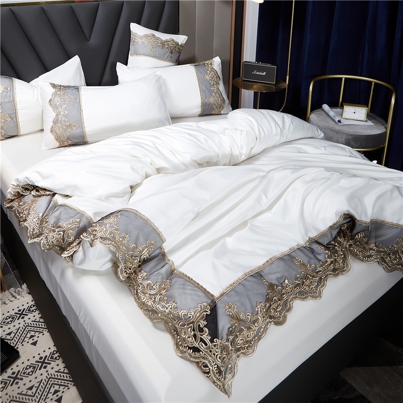 Solid washed cotton fitted sheet four piece set bed four seasons bedspread bedding dormitory quilt cover three piece sheet set