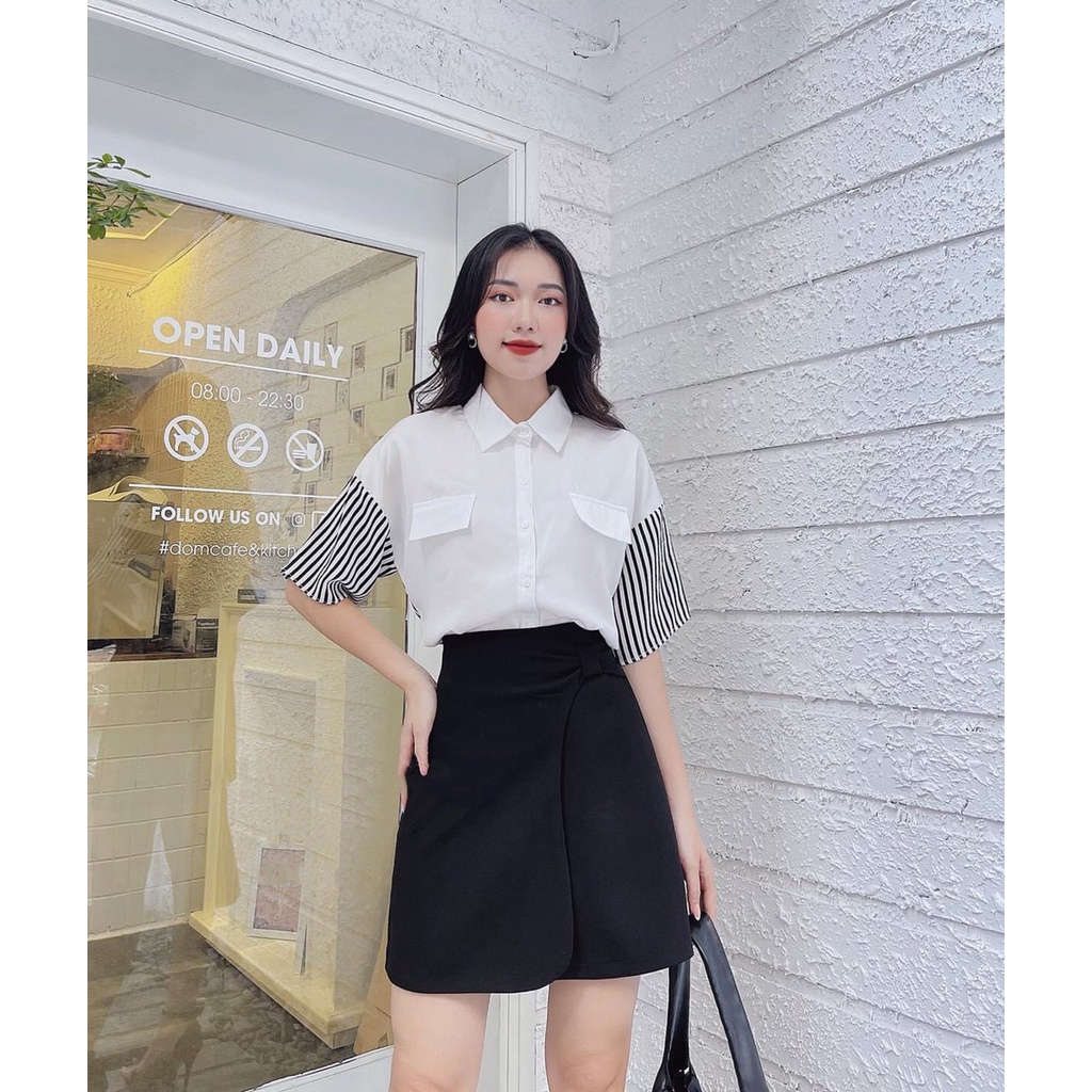 Chân Váy Ngắn Có Tà Che Bụng Chân Váy Công Sở Trên Gối Dài 45cm