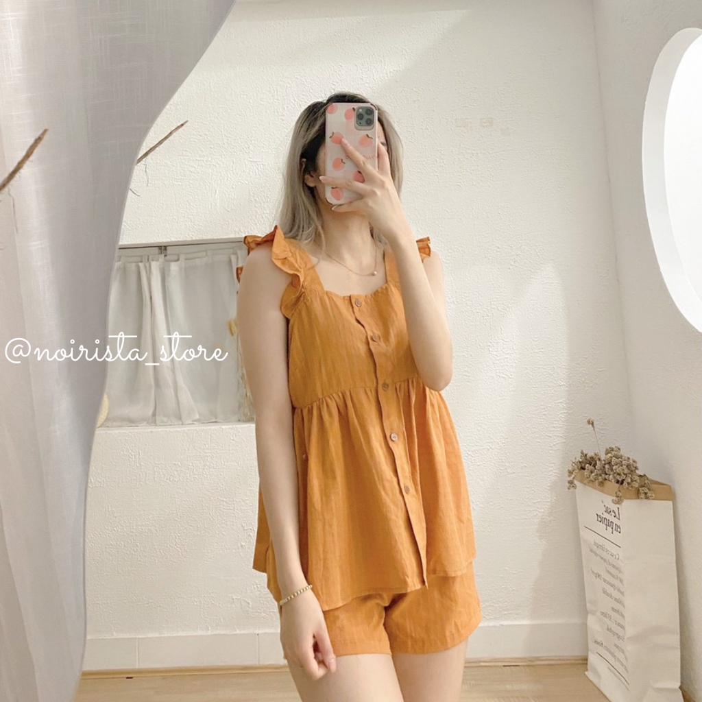 Bộ mặc nhà nữ áo cánh tiên chất đũi cực mát_BN07