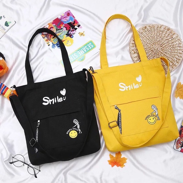 [ TRỢ GIÁ ] Túi ToTe đeo chéo và đeo vai thời trang kiểu mới chữ HAPPY SMILE of KITI SHOP 01 HOT có khóa kéo vừa A4