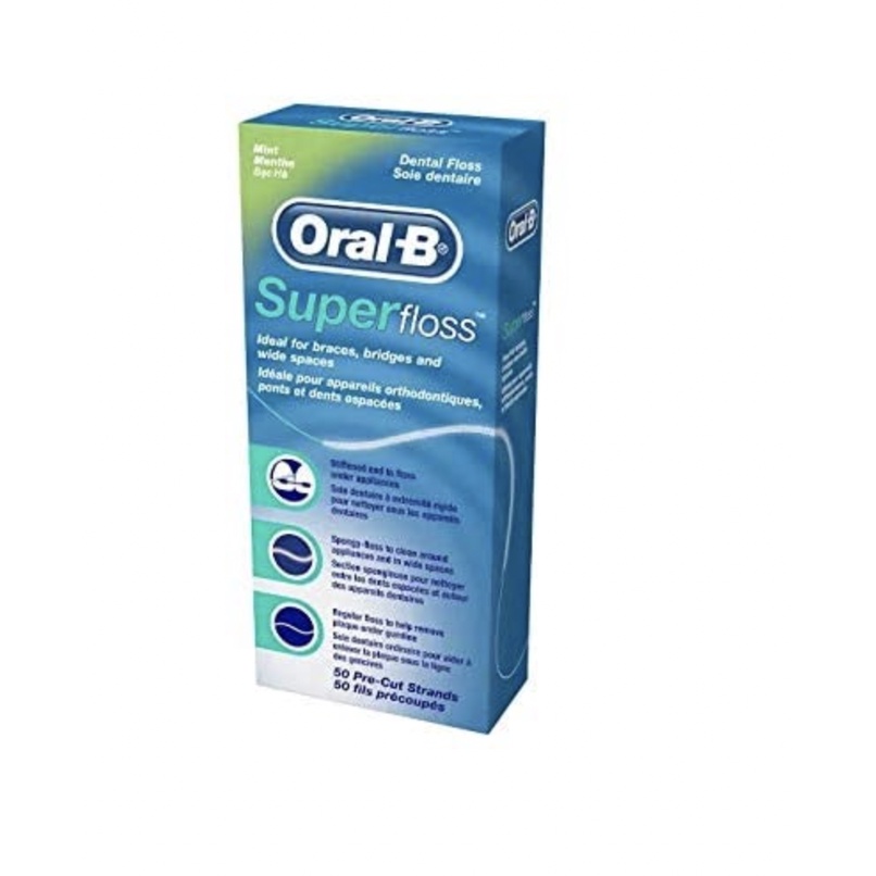 CHỈ NHA KHOA cho cầu răng, Implant, niềng răng ORAL B SUPER FLOSS MINT 50 SỢI [dvcareshop]