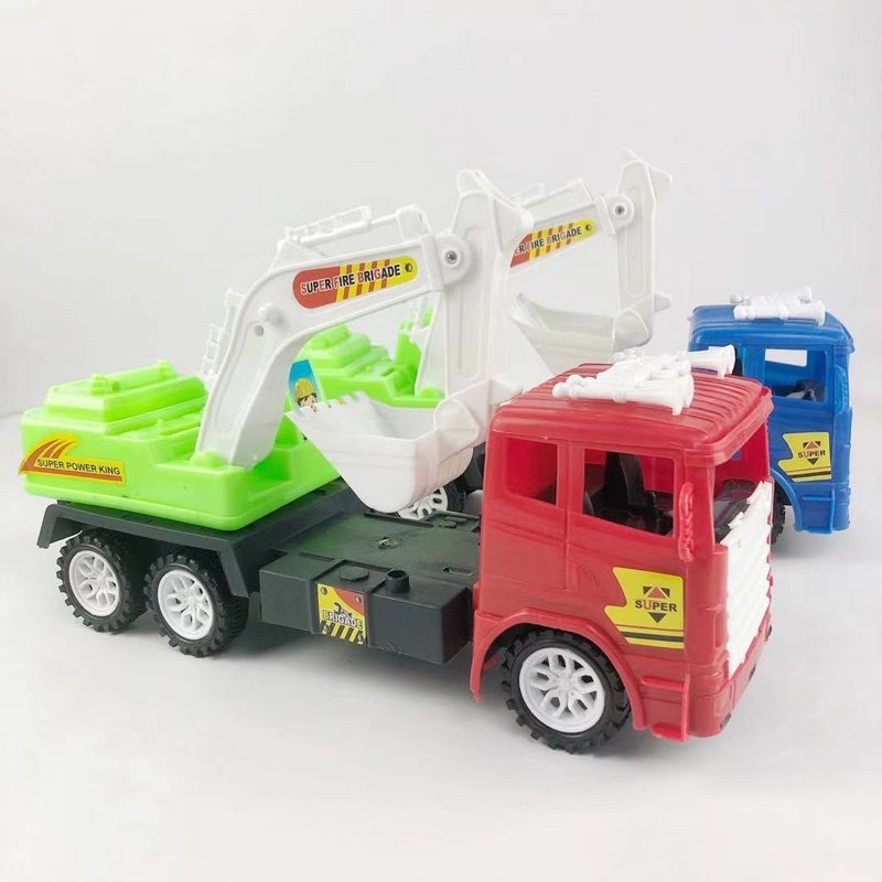 Đồ chơi Ô Tô cần cẩu cho bé size To, Xe tải chở máy xúc xoay 360 độ
