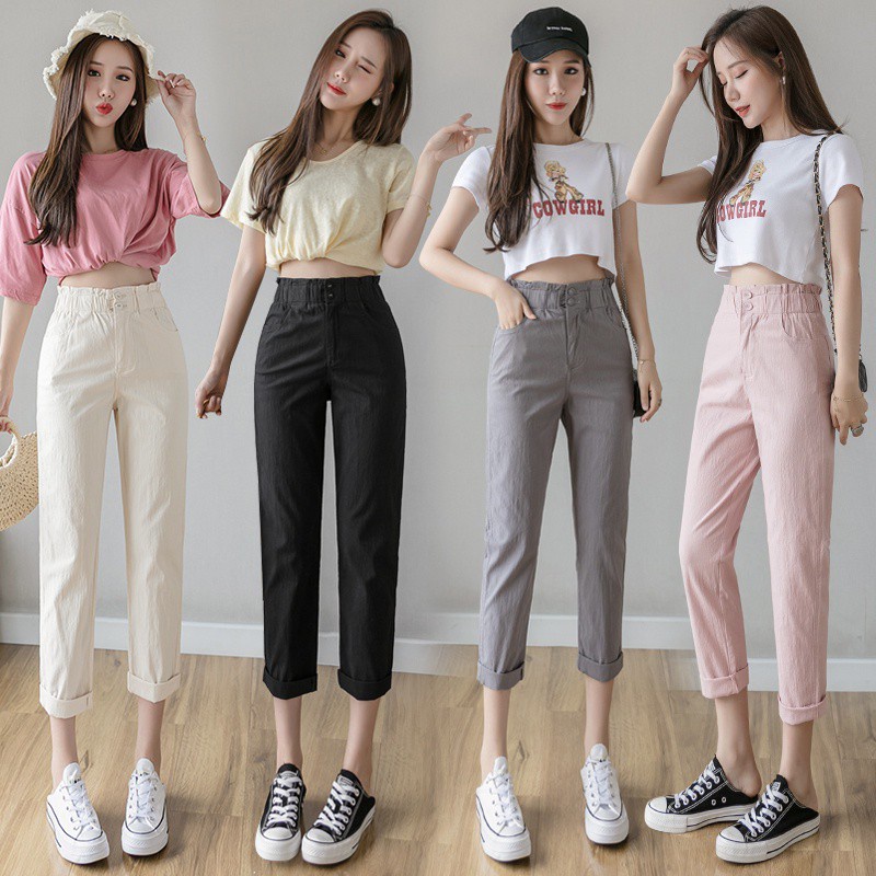 Quần Cotton Lưng Cao Ống Rộng Cá Tính Dành Cho Nữ | BigBuy360 - bigbuy360.vn