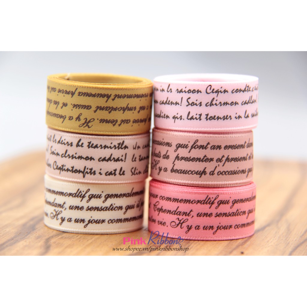 CUỘN 5M - Ruy băng satin cỡ 16mm in chữ nhí