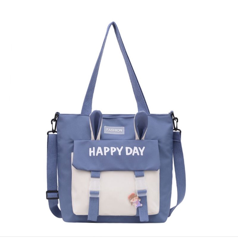 Túi vải thỏ Happy Day có lớp lóp, khóa kéo, dây đeo chéo, mã 615