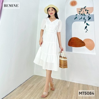 Đầm cổ tim tay phồng váy tầng bemine mt5084trang
